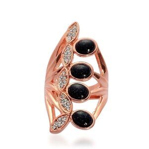 Goldstone Ring  Oval Austrian Crystal